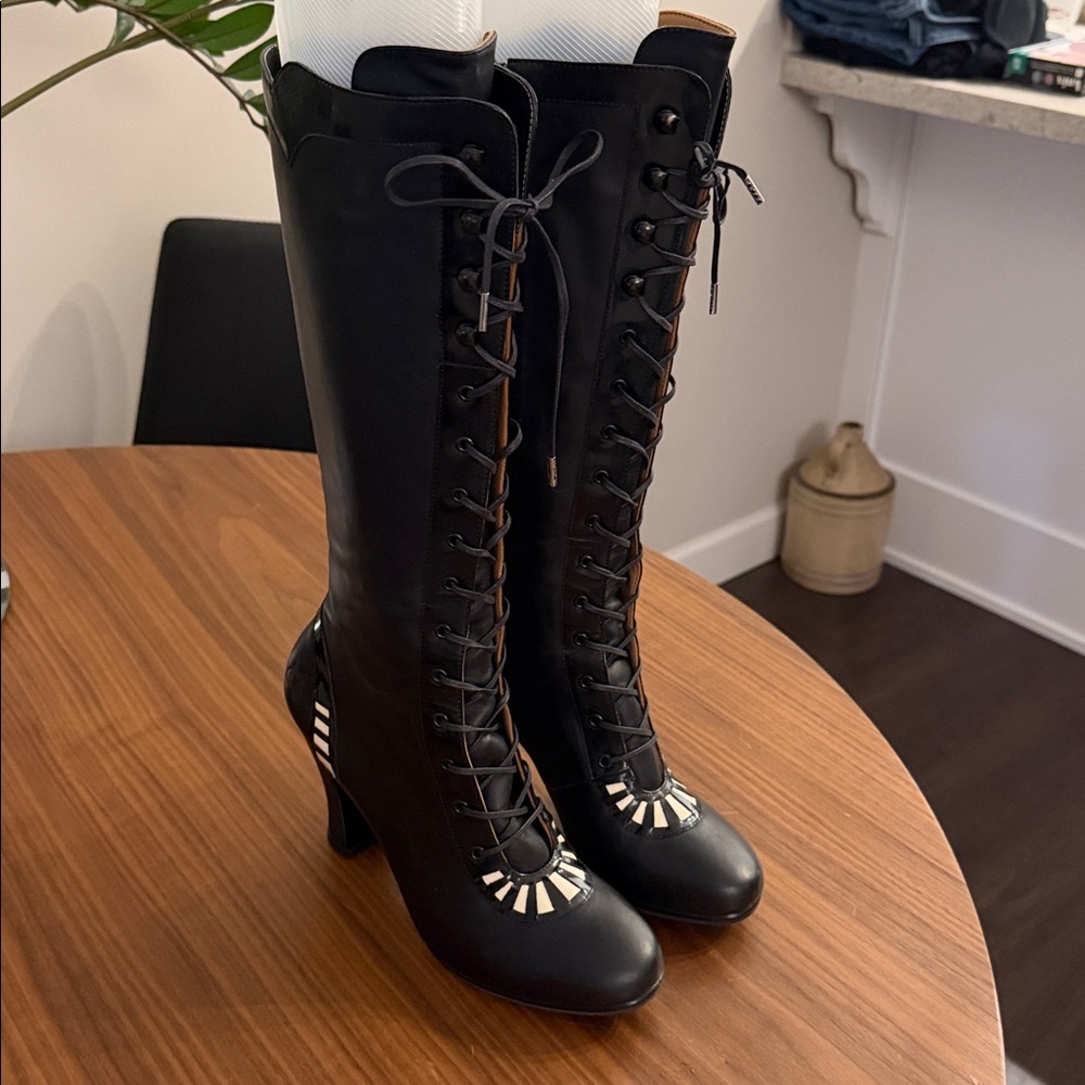 John Fluevog Black and White Lace-Up Boots - Picture 2 of 10